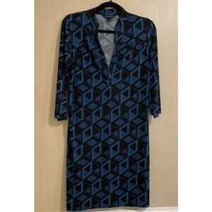 Banana Republic Dress Size S Women's Black & Blue Stretch Long Sleeve Dress